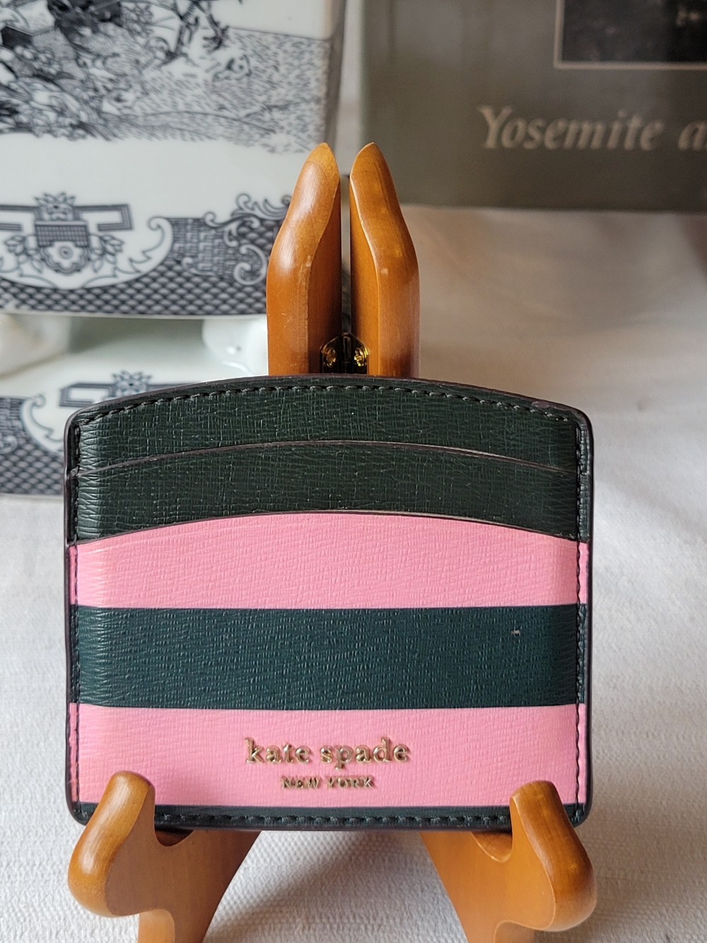Kate Spade Pink and Dark Green Striped Card Holder